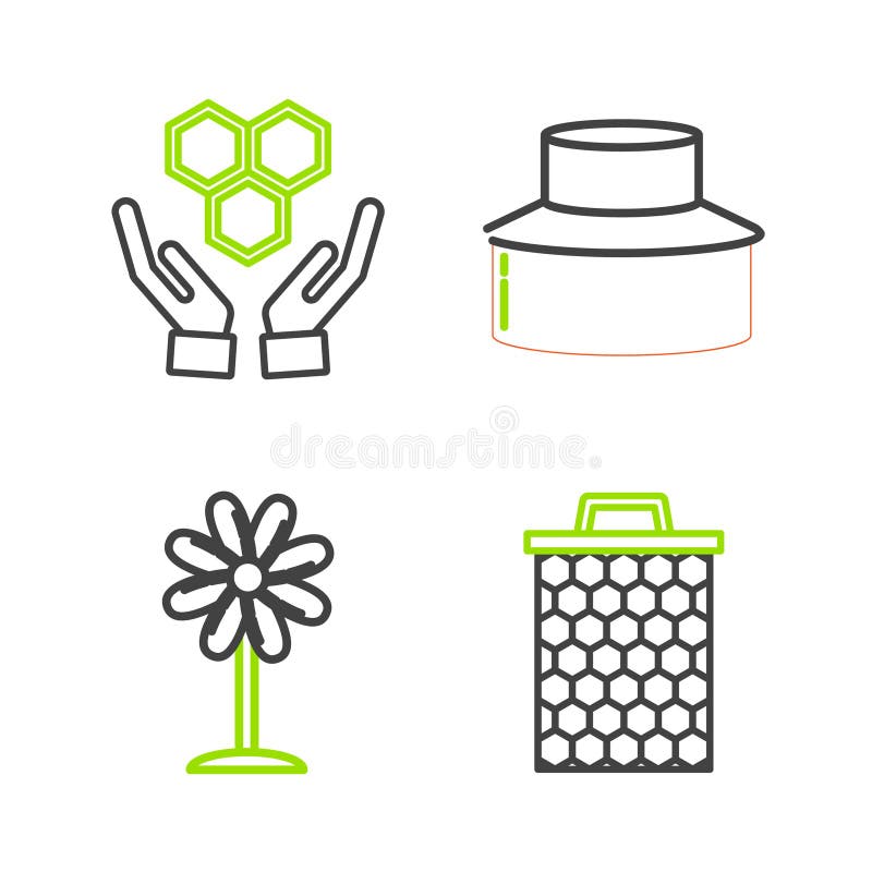 Setați un apicultor pentru floarea-fagure cu protecție pentru pălărie și mâini. vector vector illustration