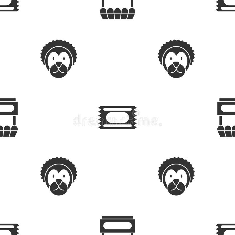 Setați un bilet de circ fast-street pentru căruța cu mâncare și leul sălbatic pe un model fără sudură. vector vector illustration