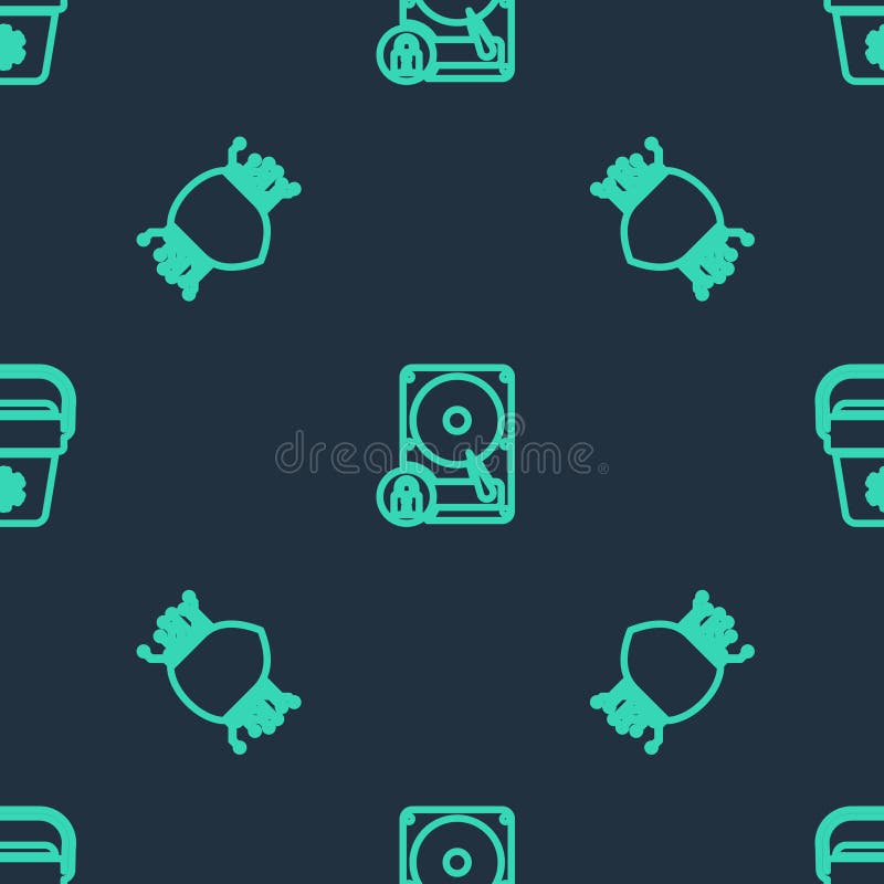 Setați unitatea hard disk de linie și blocați securitatea cibernetică și geanta frigorifică pe un model fără probleme. vector royalty free illustration