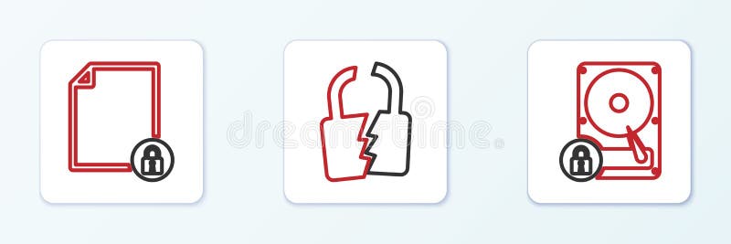 Setați unitatea hard disk pe linie și blocați documentul și pictograma întreruptă sau crăpată. vector vector illustration
