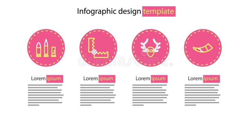 Setează coarne de cerb linie pe scutul care vânează în capcanele pentru coarne și pe pictograma pentru gloanțe și cartușe. vector royalty free illustration