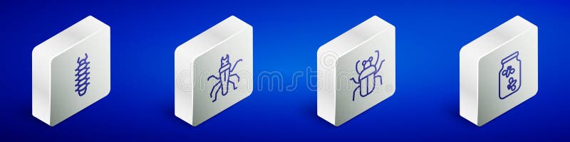 Setează linia izometrică centipede termite cu miros urât și licurici o pictogramă borcan. vector royalty free illustration