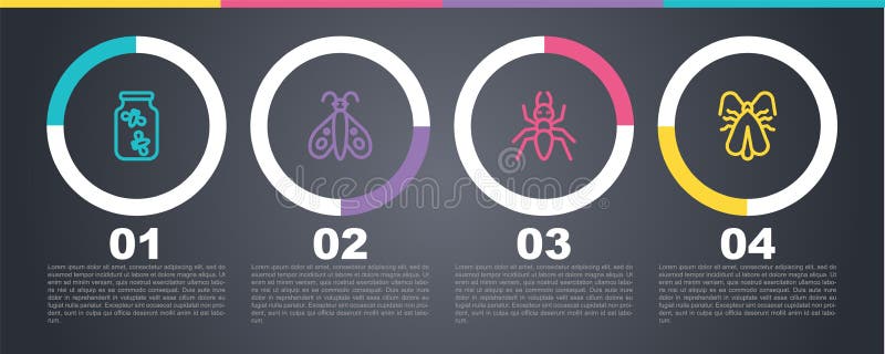 Setează linii de licurici de licurici într-o furnică de fluturi de borcan și molie de haine. șablon informativ firmă. vector royalty free illustration