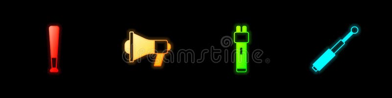 Setează pictograma pentru șocul electric al poliției cu bâtă de baseball și pentru bastonul telescopic. vector vector illustration