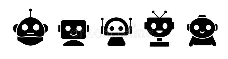 Sets of black robot smiling face icon. vector illustration