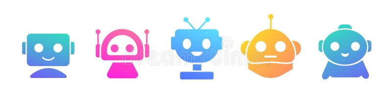 Sets of colorful robot smiling face icon with gradient. royalty free illustration