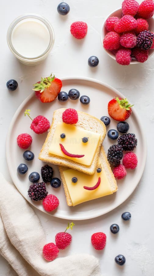 Settimana Nazionale Di Colazione Scolastica. toast alla bacca con formaggio sorridente e illustrazione di stock