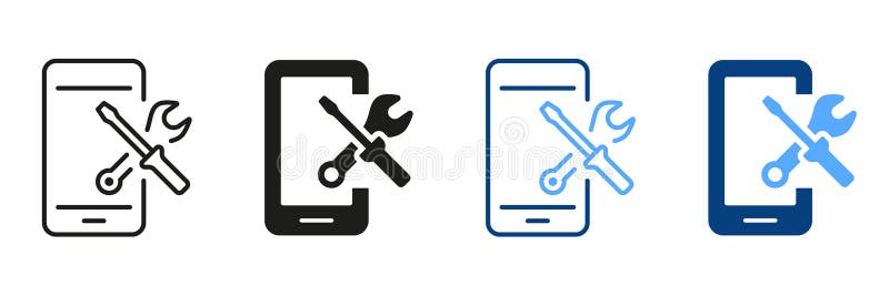 Setting Up Applications on Mobile Phone Symbol Collection. Smartphone Software Service Line Icon Set. Configuration and royalty free illustration