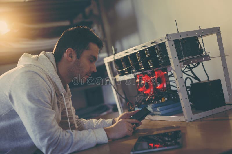 Setting up a mining rig stock photo