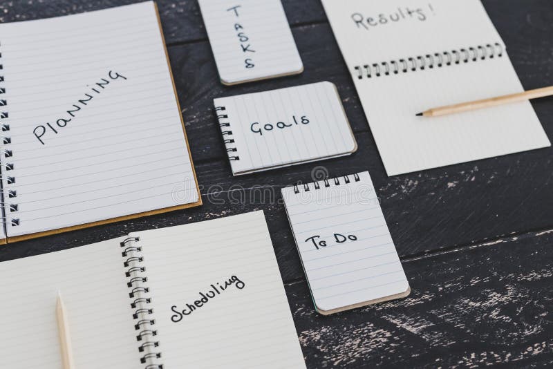 Setting Up for Success, Business Desk with Notebooks with Elements from 