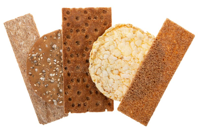 Setting of Whole Grain Crispbreads Isolated on White Background