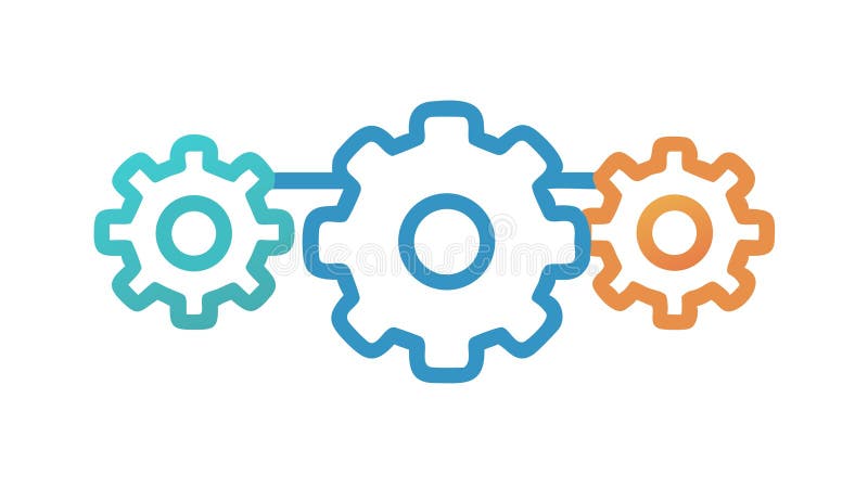 Settings Configuration Gears Outline Icon, vector design Generative AI. Outline style flat vector icon of three interconnected gears. Represents settings, configuration, options, or process in a simple outline form. Suitable for minimalist interfaces, system settings, or technical content. Simple outline settings graphic, vector design Generative AI