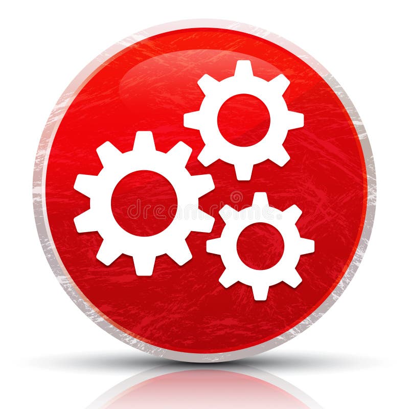 Settings Gears Icon Metallic Grunge Abstract Red Round Button