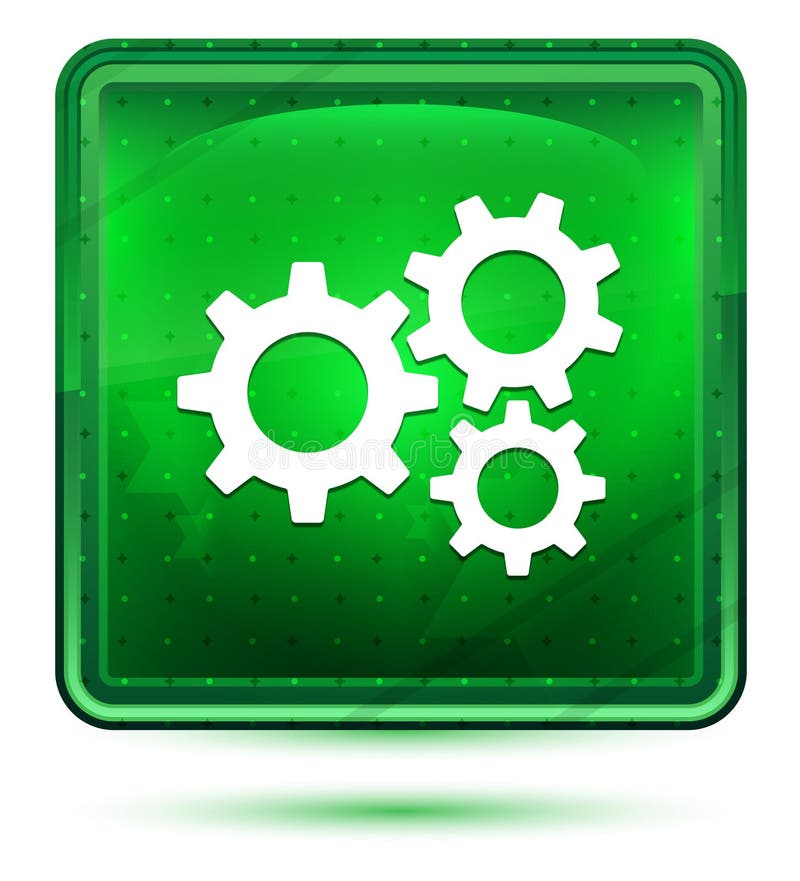 Settings Gears Icon Neon Light Green Square Button Stock Illustration Illustration of green