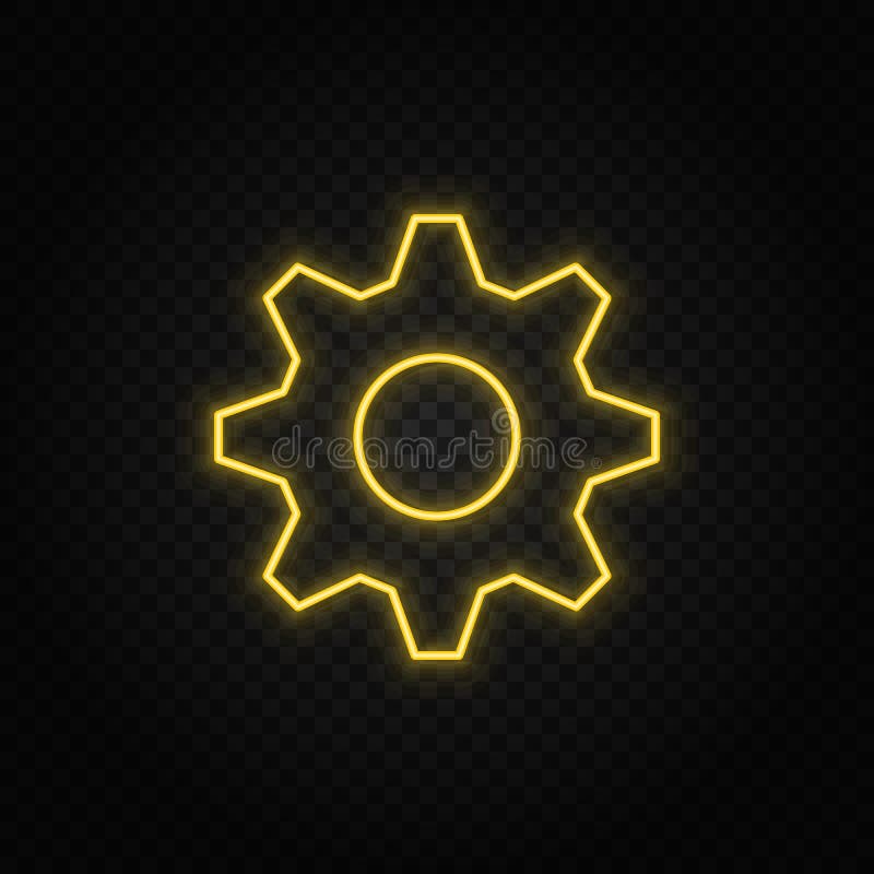 Settings Yellow Neon Icon .Transparent Background Stock Vector Illustration of flat, element