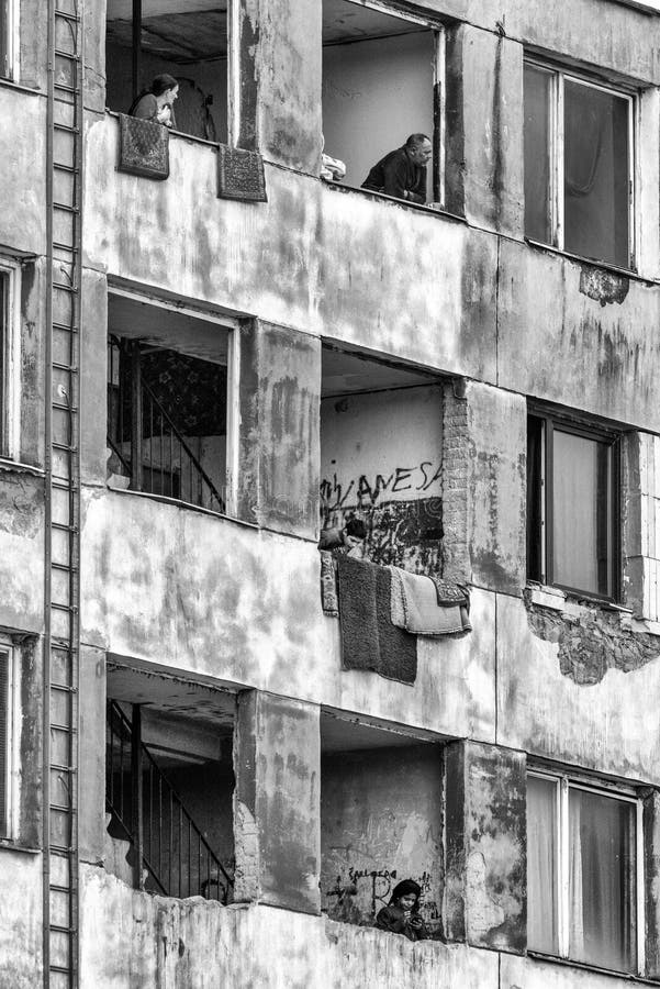 Settlement Lunik IX with ruined block of flats with Romani people in city Kosice, Slovakia stock images Settlement Lunik IX with ruined block of flats with Romani people in city Kosice, Slovakia stock images