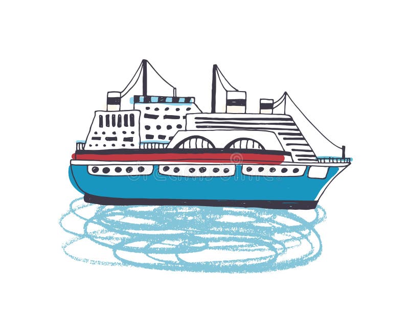 Zeichnung Des Schiffs Der Fahre Oder Der Fahre Mit Dem Mast Der Auf Meereswogen Schwimmt Marineschiff Oder Yacht In Der Seereis Vektor Abbildung Illustration Von Getrennt Gezeichnet 123128095