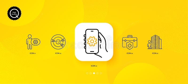 Setări de aplicație cogwheel și asigurare medicală pictograme linie minime. pentru tipărirea aplicațiilor Web. vector stock illustration
