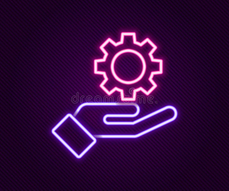 Setări de linie de neon strălucitoare în pictograma de mână izolată pe fond negru. concept contur colorat. vector stock illustration