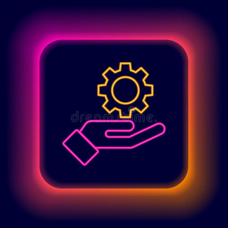 Setări de linie de neon strălucitoare în pictograma de mână izolată pe fond negru. concept contur colorat. vector royalty free illustration