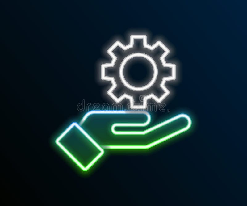 Setări de linie de neon strălucitoare în pictograma de mână izolată pe fond negru. concept contur colorat. vector vector illustration