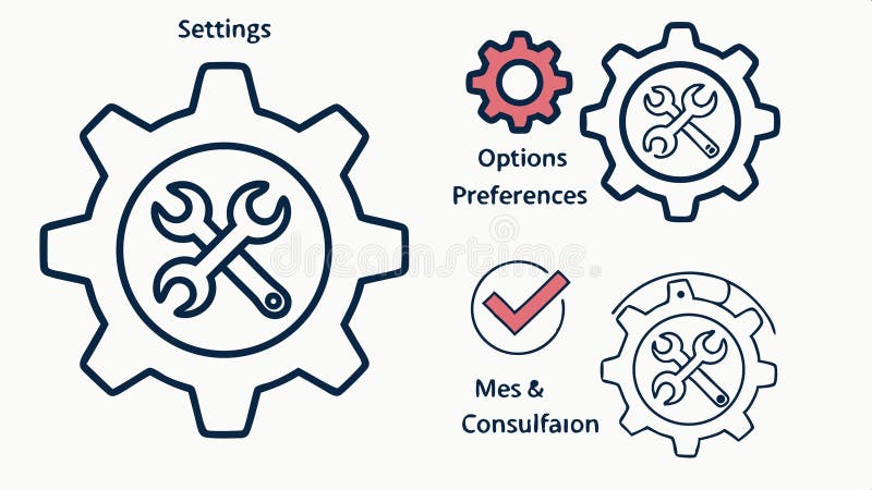 Setări setări opțiuni pictograme cogwheel preferințe configurare Design Vector Generative AI. Setări ilustrare pictograme cogwheel care reprezintă procesele de configurare a sistemului preferințelor și caracteristicile personalizabile Design vectorial AI generativ