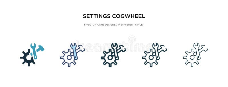 Setări pictograma butonului cogwheel în ilustrarea vectorială a stilului diferit. două pictograme vectoriale pentru butoane cogwhe stock illustration
