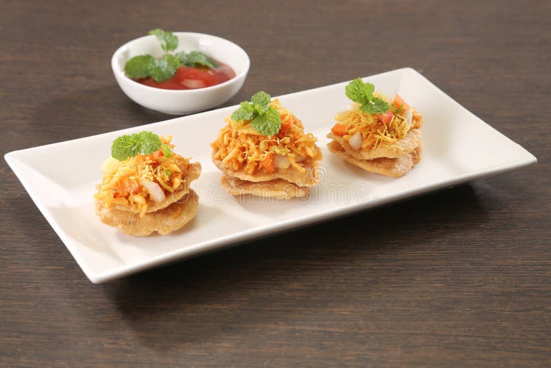 Sev Puri Chaat or Street Food Sev Puri, Indian Snack Stock Image