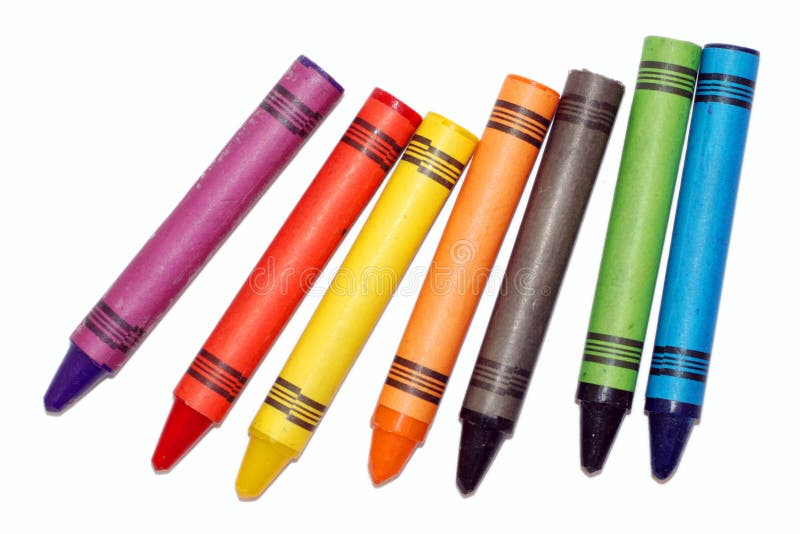 Crayons. Primary and secondary colored crayons isolated on a white