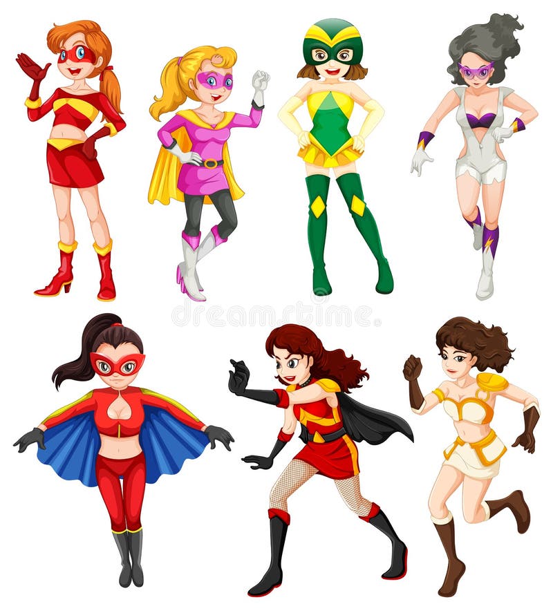 Seven female superheroes stock vector. Illustration of attire - 39024638
