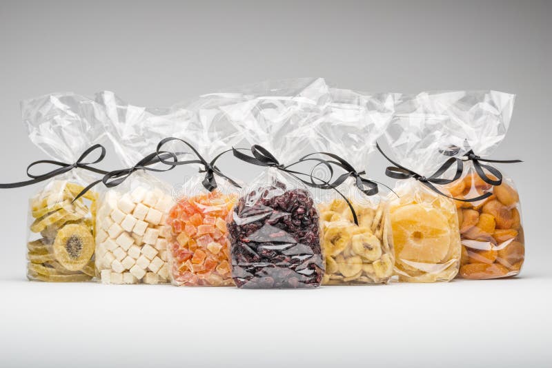 Seven Luxury Plastic Bags of Various Dried Fruits for Gift Stock Image ...