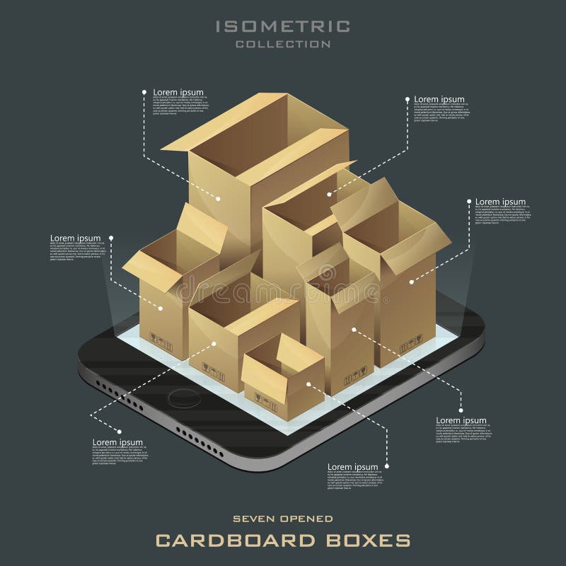 Seven Opened Cardboard Boxes. Online Shopping. . Stock