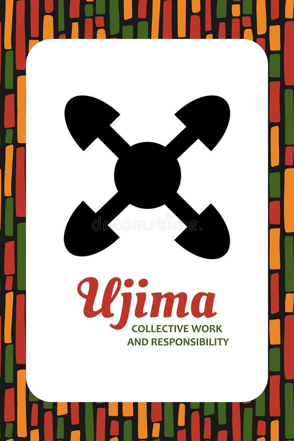Seven Principles of Kwanzaa Card. Symbol Ujima Means Collective Work