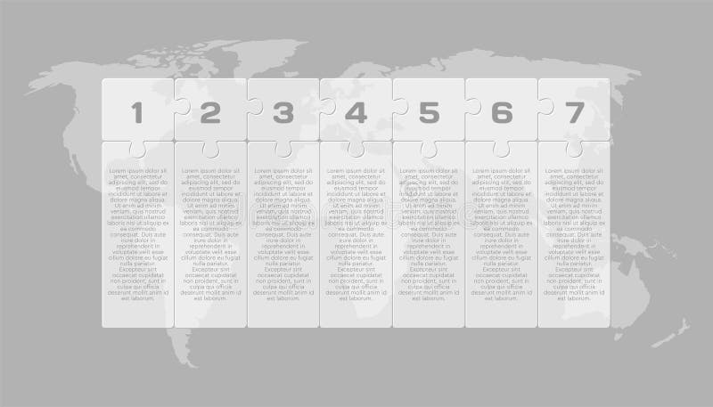 Seven steps line infographic, puzzle diagram vector illustration