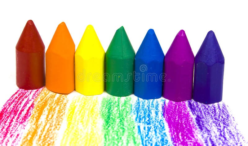 Seven wax crayons