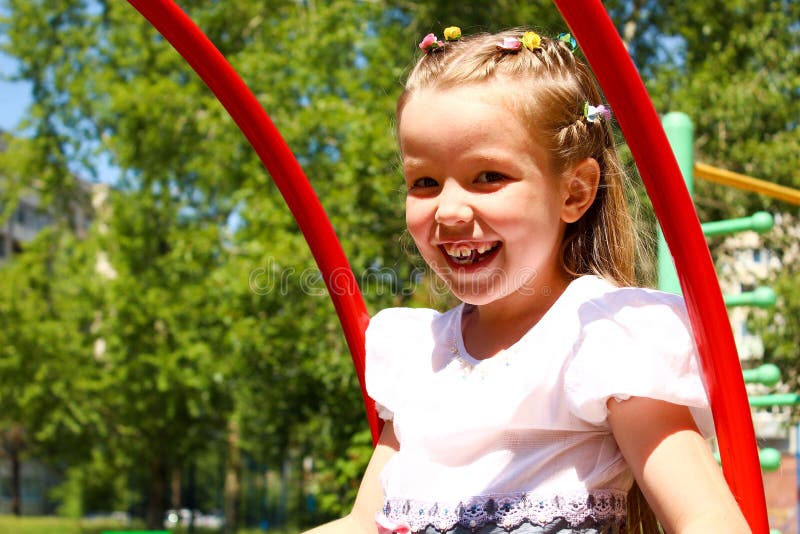 Seven Year Old Girl Swinging Swing Stock Photos Free And Royalty Free