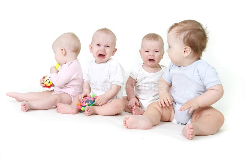 Several babies over white