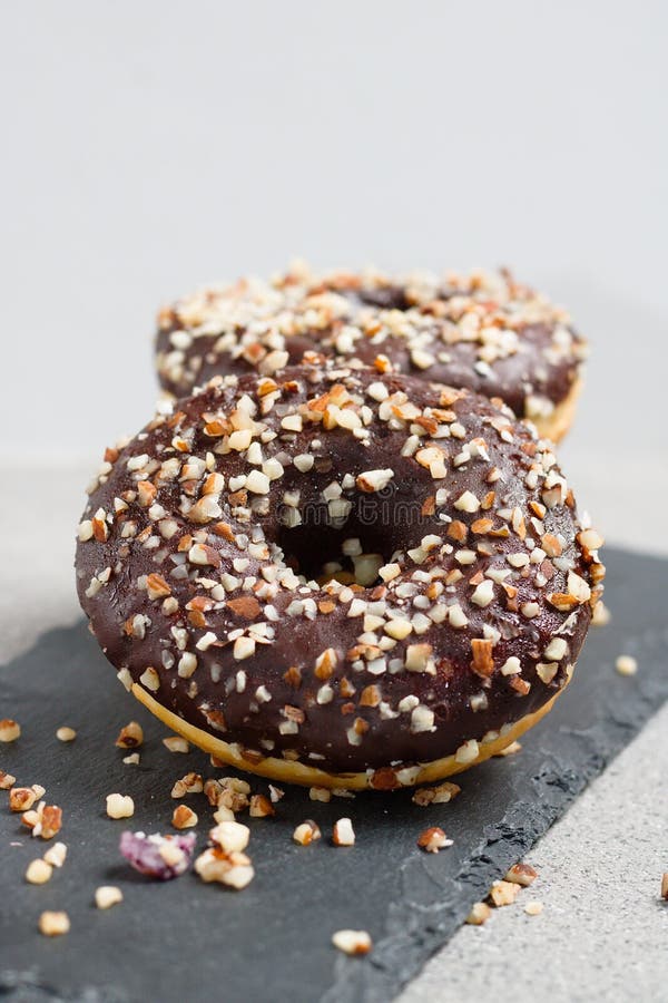 Doughnut With Chocolate And Crushed Nuts Stock Photo Image of life
