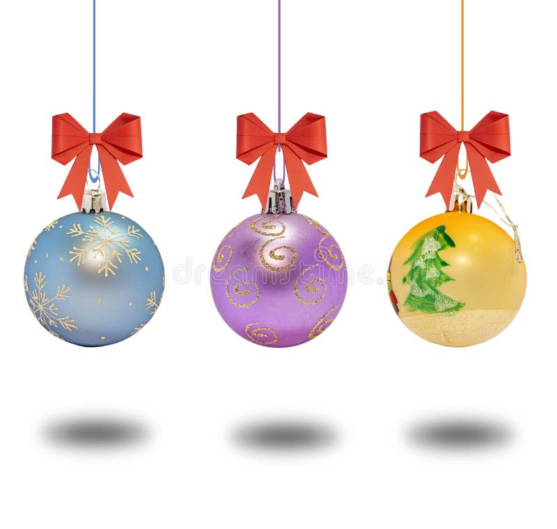 Several christmas decorative ball with bow on white background stock photography Several christmas decorative ball with bow on white background stock photography