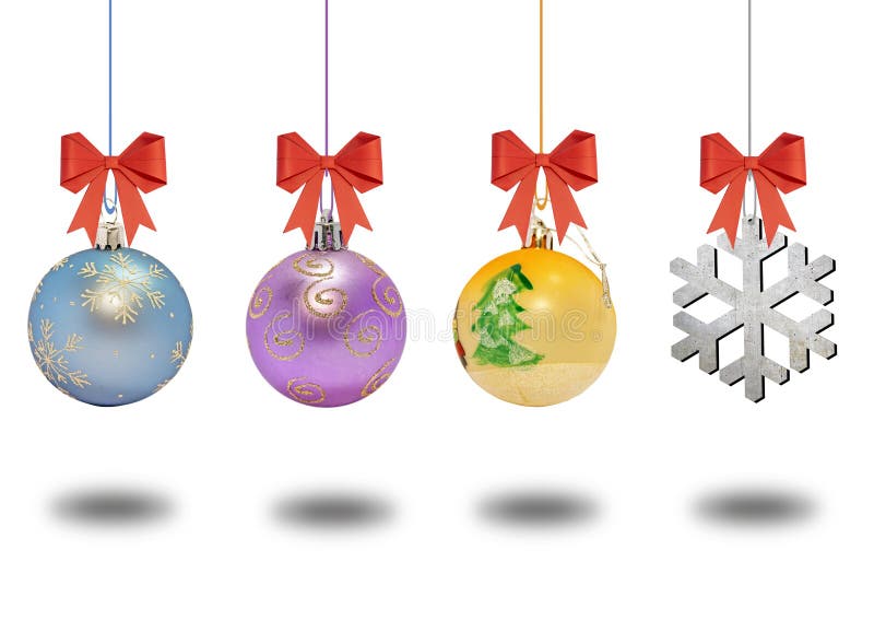 Several christmas decorative ball with bow on white background stock photo Several christmas decorative ball with bow on white background stock photo