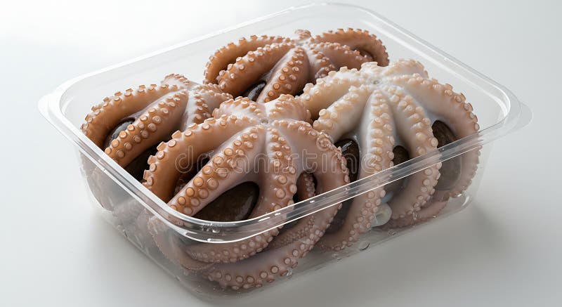 Cooked Octopus in Plastic Container Ready for Cooking royalty free illustration