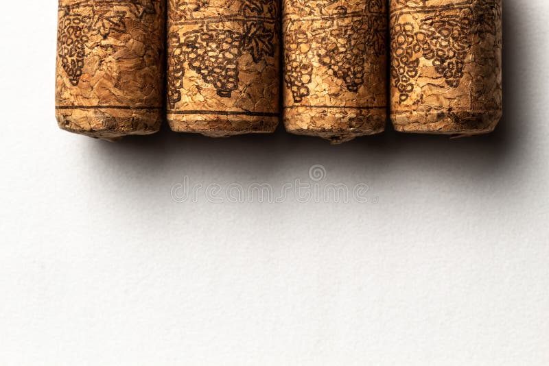 Several Cork Stoppers for Wine Bottles Over White Background Stock