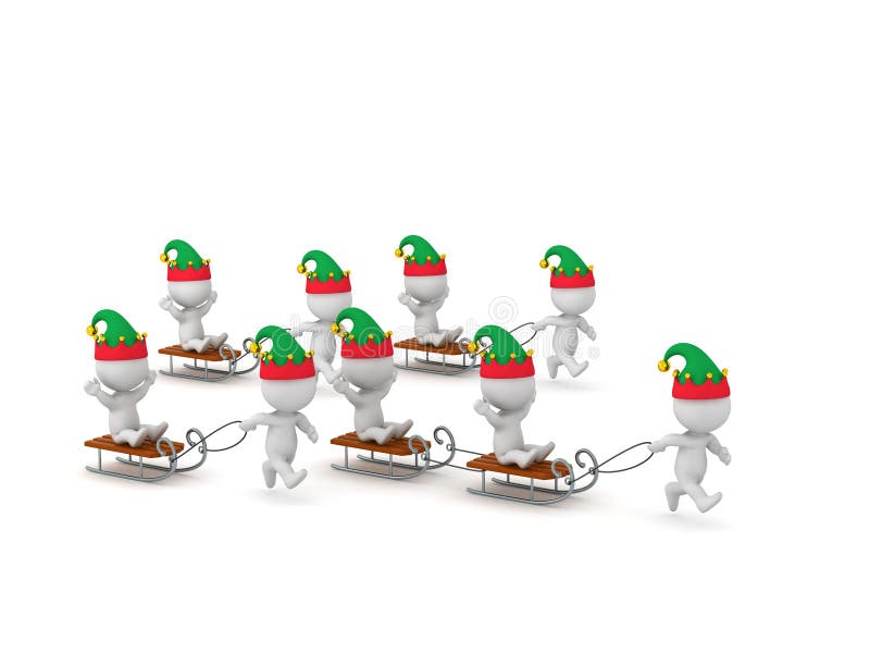 3D Characters Running with Sleds royalty free illustration