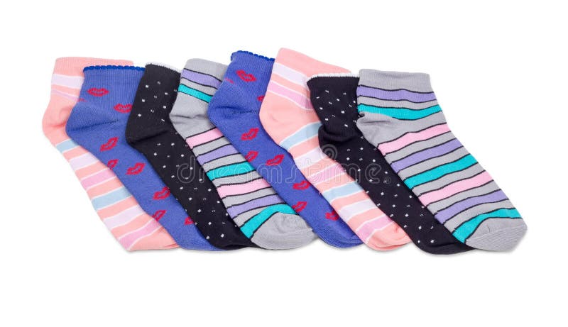 Several Different Women`s Socks Laid Out In A Row Stock Photo - Image ...