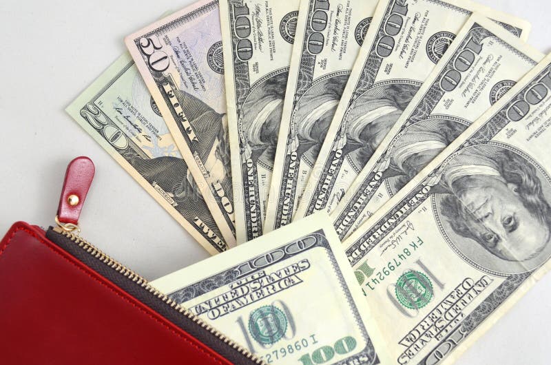 Several Dollar Bills in a Red Purse Stock Image Image of