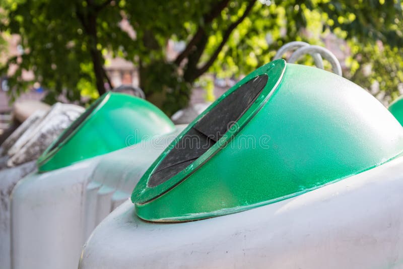 Several Grey Green Glass Containers for Recycling Stock Image Image