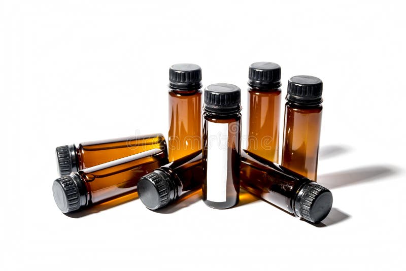 Several Medical Test Tubes with a Lid are Standing and Lying Stock