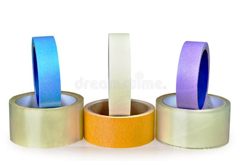 Several multi-colored rolls of duck tape, isolated on white back royalty free stock photos Several multi-colored rolls of duck tape, isolated on white back royalty free stock photos
