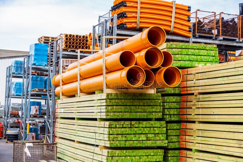 Plastic Pipes in a Factory or Warehouse Yard Stock Photo Image of