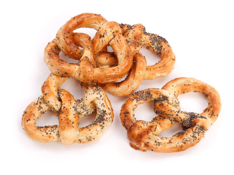 Several pretzels with poppy seeds